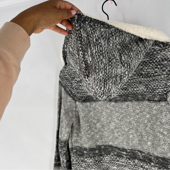 Lety & Me Dockerie Sherpa Trim Hooded Open Front Cardigan Gray‎ Womens Size S - Picture 11 of 13